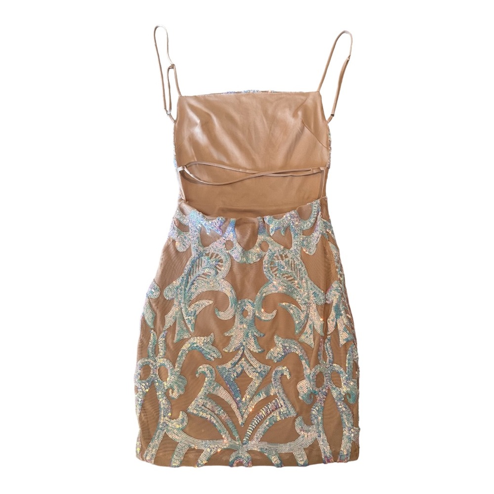 Lucy in the Sky Starstruck Strappy Dress in Nude Iridescence. Size XS. - Picture 6 of 12